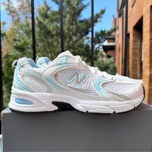 New Balance 530 Sneaker Shoes in Metallic White Blue Haze Mens 8.5